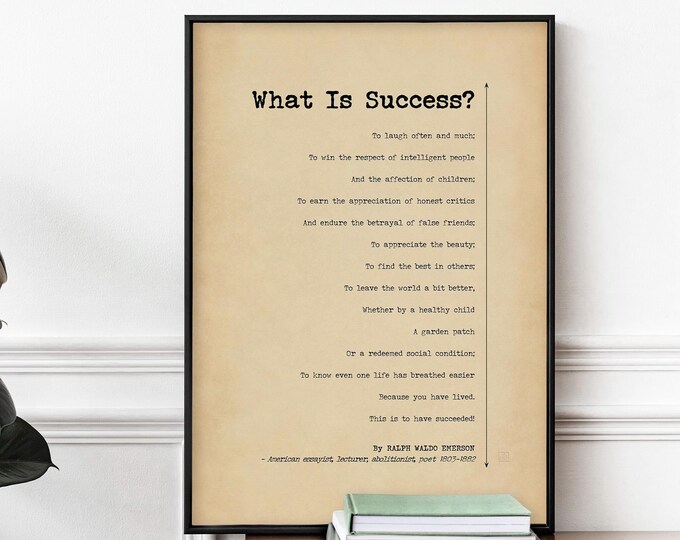 What is Success Quote Poem Waldo Poster Print Business Success Wall Art Inspirational Quotes For Home Office Decor  PRINTED Frame Options