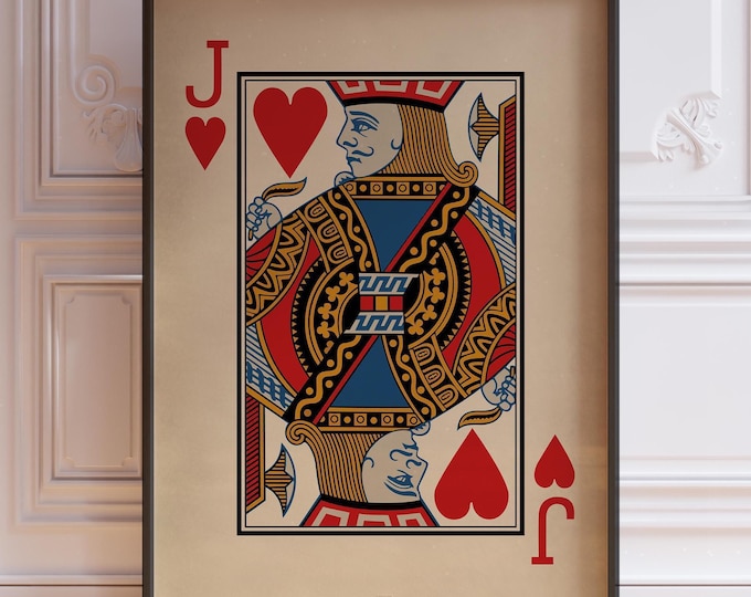 Jack Of Hearts Poster Print - Vintage Playing Cards Wall Art, Red Card Deck Print, Games Room Decor, Printed Framed or Unframed