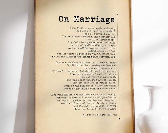 Kahlil Gibran On Marriage Poem Print – Spiritual Wedding Art