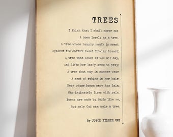 Trees Poem Print - Joyce Kilmer Nature Poetry Wall Art, Framed or Unframed Poster