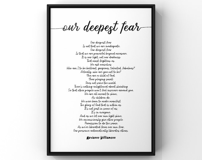 Our Deepest Fear Poem by Marianne Williamson Unframed Print - Etsy