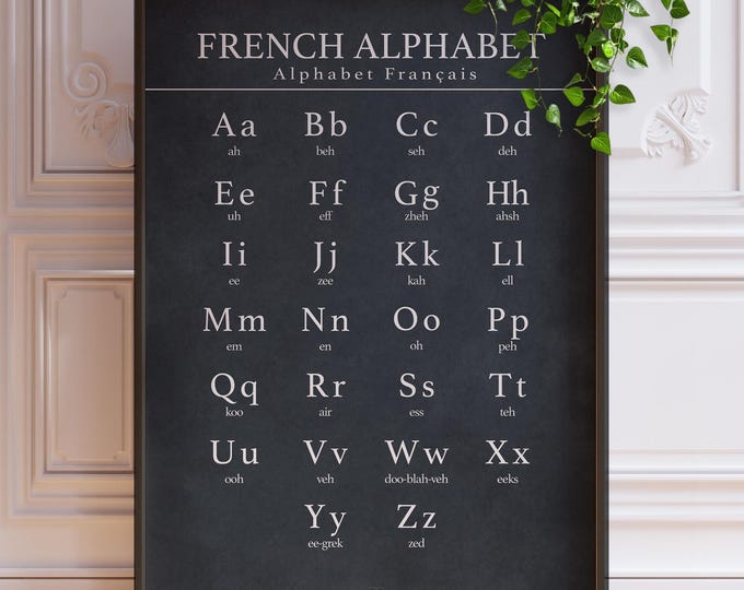 French Alphabet Poster - Black Chalkboard Style, Educational Wall Art