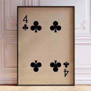 Poster Quatre trèfles, impression d'art mural cartes à jouer vintage, jeu de cartes noir, décoration murale Quatre trèfles | IMPRIMÉ
