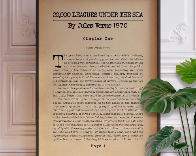 Twenty Thousand Leagues Under The Sea By Jules Verne | Novel Book Page Poster Print | Voyages Extraordinaire | Literary Art Gift | PRINTED