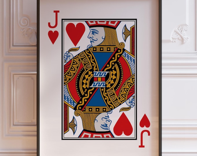 Jack Of Hearts Playing Cards Wall Art Print, Red Heart Card Deck Poster Print, Jack Poster, Living Room Wall Decor | PRINTED