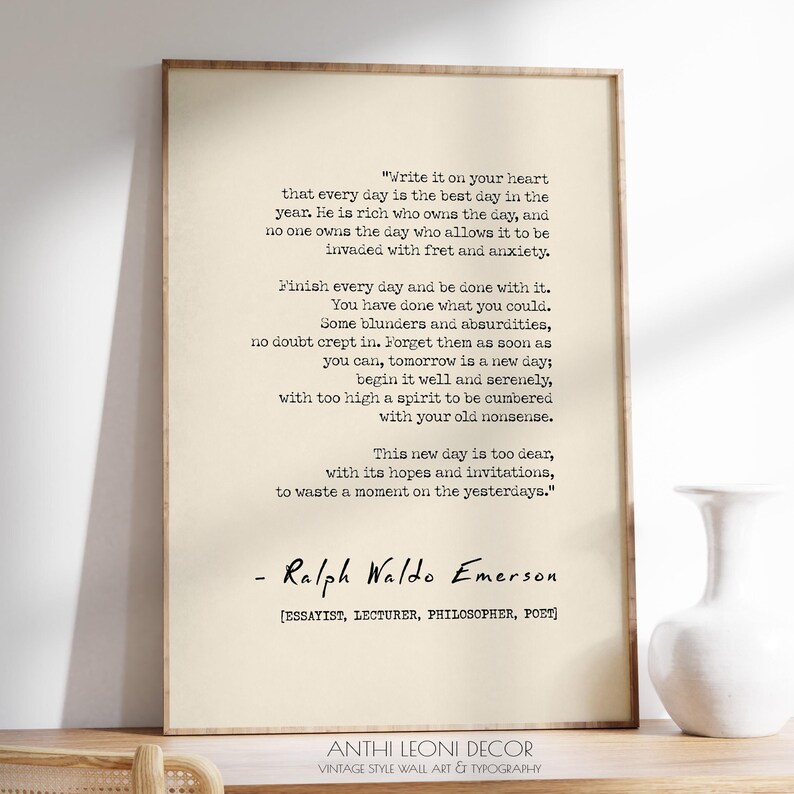 Ralph Waldo Emerson Quote Write It On Your Heart Inspirational Print Gratitude Decor Typography Word Art Poster | PRINTED Framed Options