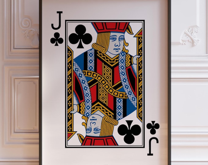 Jack Of Clubs Playing Card Poster Print, Black Jack Playing Card, Card Deck Print, Poker Hand Poster, Jack Wall Art | PRINTED