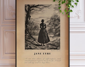 Jane Eyre Book Illustration Print - Charlotte Bronte Wall Art Poster, Reading Corner Decor, Framed or Unframed Literary Gift