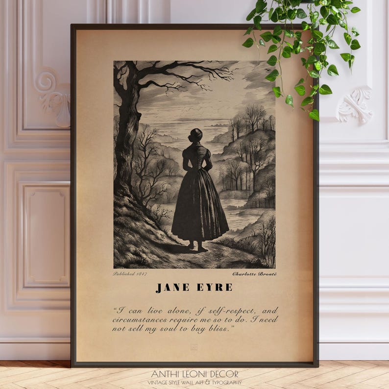 Jane Eyre Book Illustration Print - Charlotte Bronte Wall Art Poster, Reading Corner Decor, Framed or Unframed Literary Gift image 1