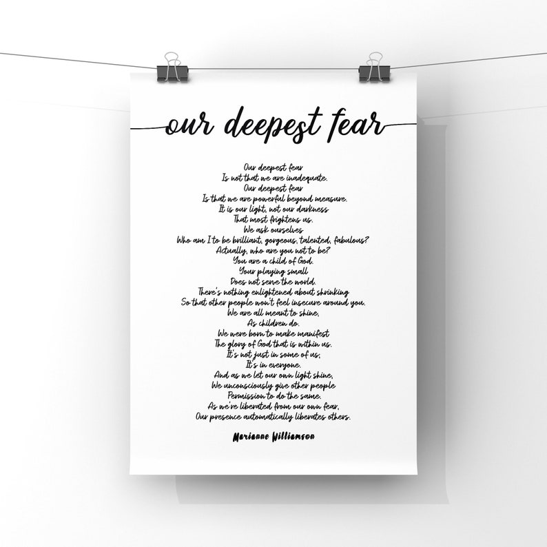 Our Deepest Fear Poem by Marianne Williamson UNFRAMED Print - Etsy UK