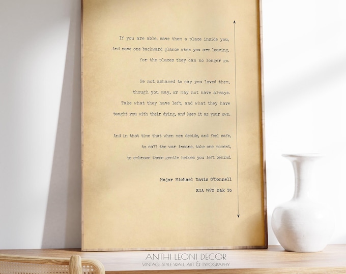 Veterans Poetry Print - "If You Are Able Save Me A Place" Michael Davis O'Connell Poem