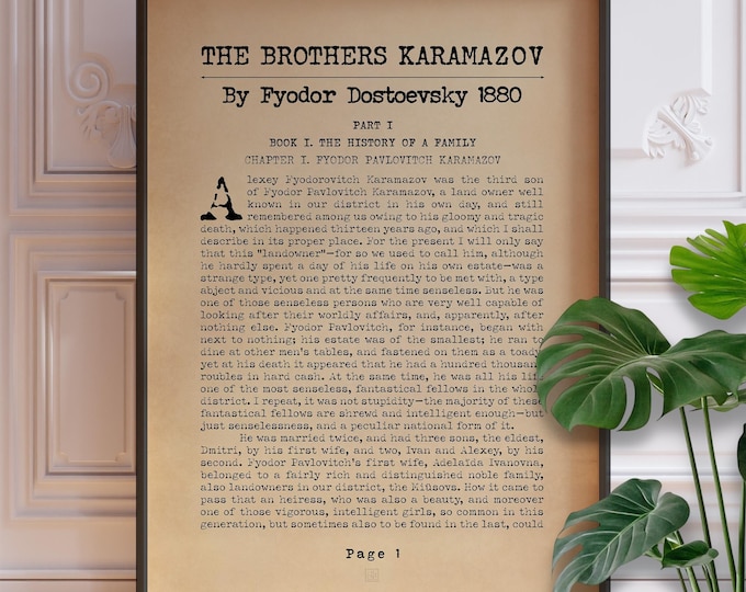 The Brothers Karamazov By Fyodor Dostoevsky Novel Page Poster Print | Classic Book Wall Art | Literary Gift Idea | PRINTED