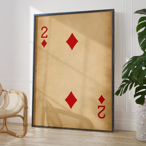 Antique 2 losanges affiche impression art mural cartes à jouer rustiques décoration de chambre numéro porte-bonheur 2 cadeau pour elle | OPTIONS DE CADRE IMPRIMÉ