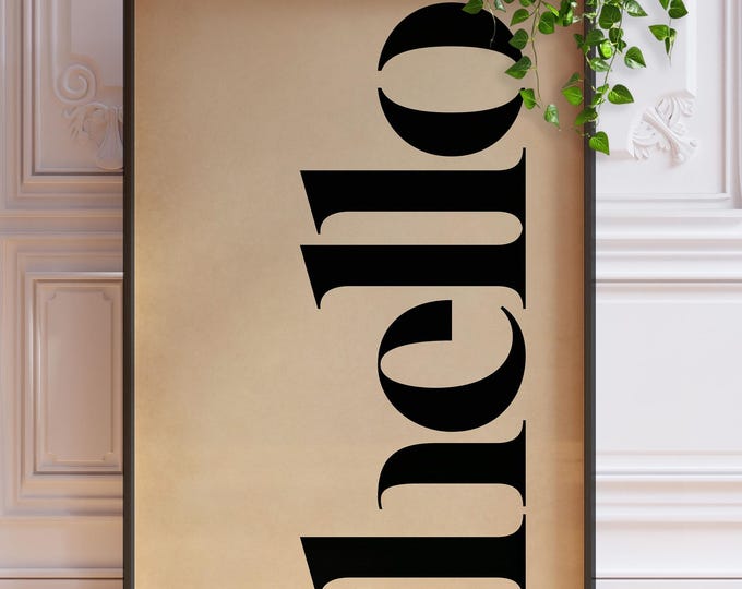 Hello Typography Print – Entryway Greeting Poster, Vintage Retro Wall Art, Framed or Unframed Poster