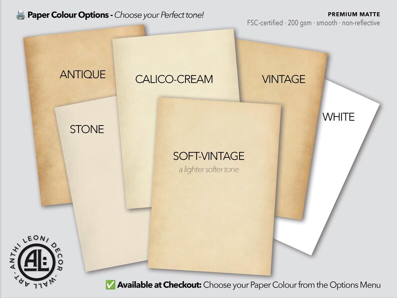 The image is a collage of various shades of paper colors, including antique, calico-cream, vintage, white, stone, and soft-vintage.