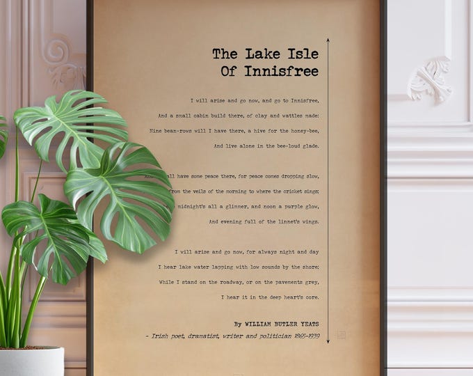 Irish Poetry Poster - The Lake Isle of Innisfree by Yeats (Framed or Unframed)