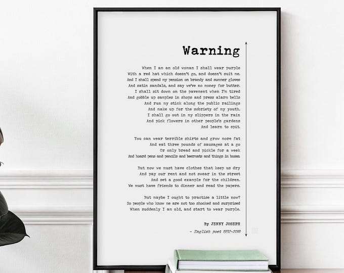 Purple Hat Poem Print, Warning Poem by Jenny Joseph, When I Grow Old I Shall Wear Purple, Red Hat Society Poetry Gift for Her
