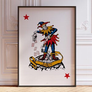 Impresión de póster de naipes Joker, decoración de pared Joker, impresión de arte de pared de casino, impresión de baraja de cartas vintage / IMPRESA