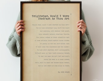 Bright Star Would I Were As Stedfast As Thou Art Poem By John Keats | Poems by Keats | Poem Poster Print | Typography Wall Art | PRINTED