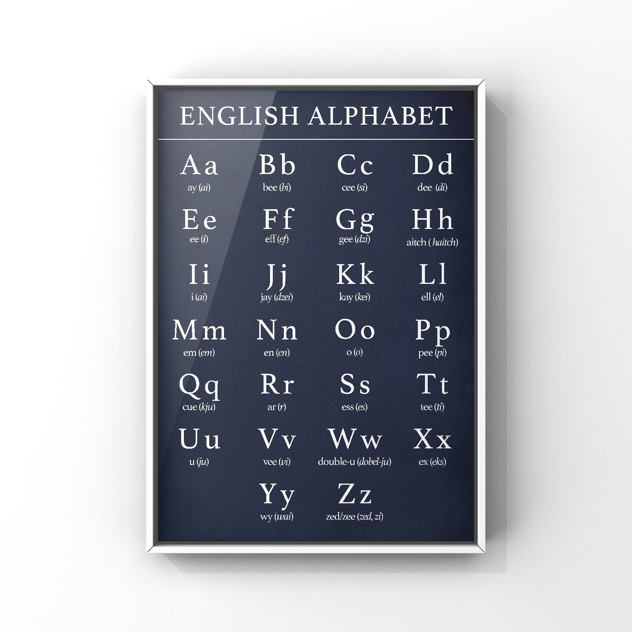 english alphabet letters blue print chart poster print adult student learning aid textual art unframed educational classroom decor