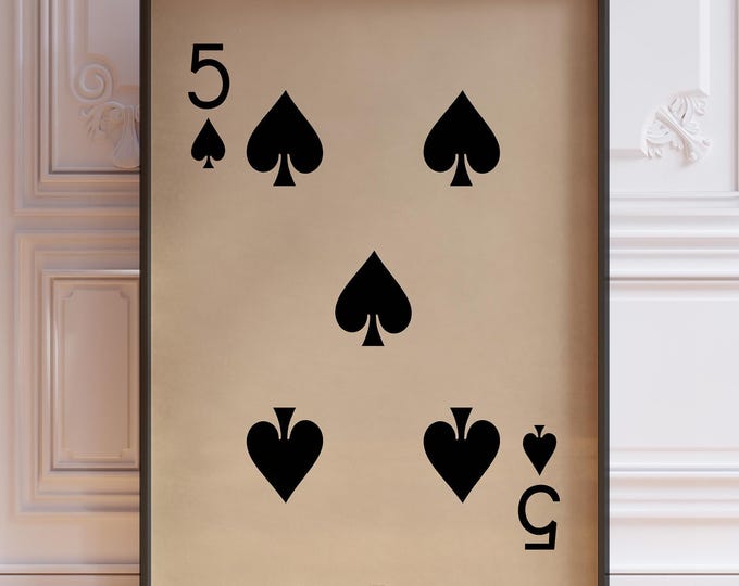 Vintage Five of Spades Poster Print - Black Playing Card Wall Art