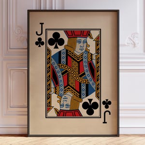 Poster Jack of Clubs, impression d'art mural cartes à jouer vintage, décoration murale Jack, art Jacks, impression jeu de cartes | IMPRIMÉ