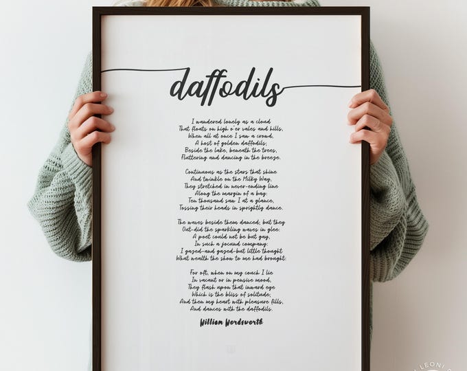 Wordsworth Daffodils Poem Print - Modern Script, Literary Wall Art