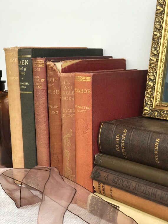 Rustic Decor Brown Vintage Books Old Books Decoration Etsy