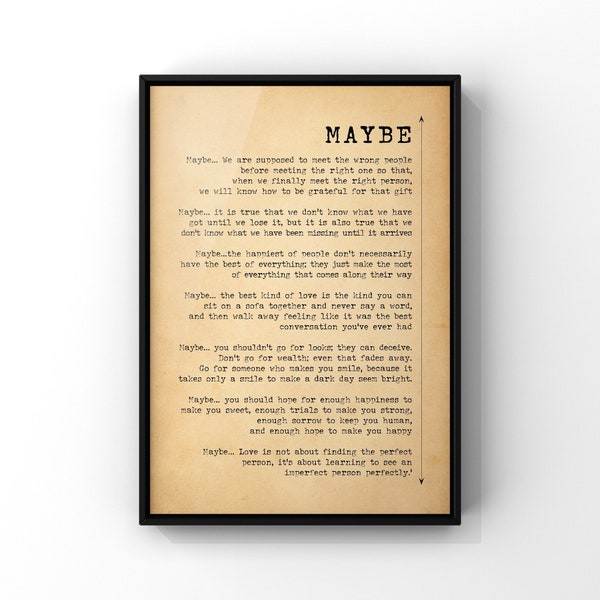 Maybe Love Poem Print | Romantic Poetry | Boyfriend Gift | Girlfriend Gift | Vintage Style Love Poetry Wall Art | PRINTED