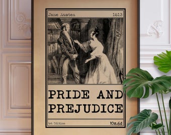 Pride and Prejudice Book Cover Print – Vintage Jane Austen Wall Art, Feminine Regency Poster, Literary Home Decor, Classic Novel Artwork