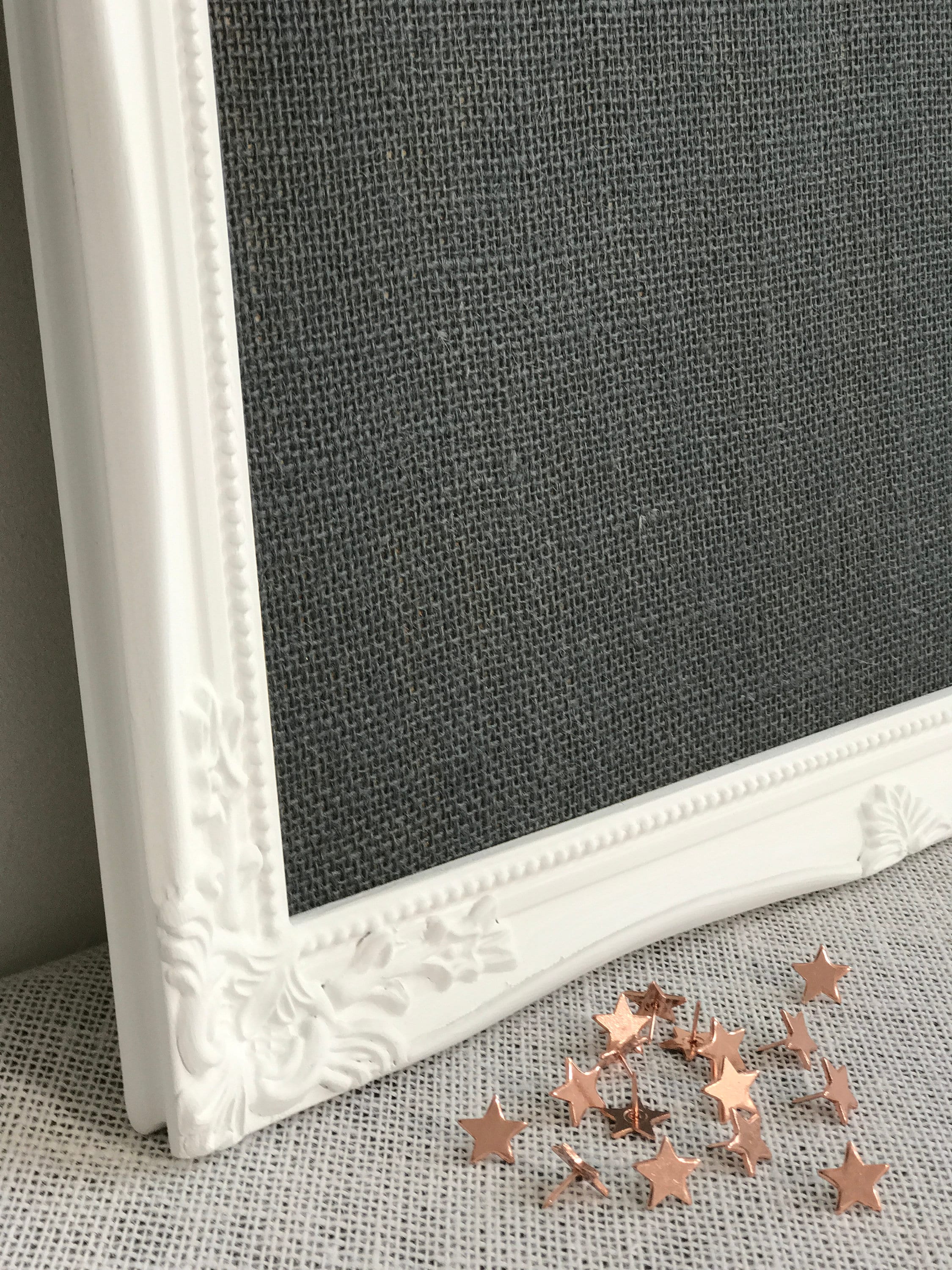 Grey Burlap Framed Notice Board - Framed Grey Pin Board Grey Burlap Framed Notice Board - Framed Grey Pin Board