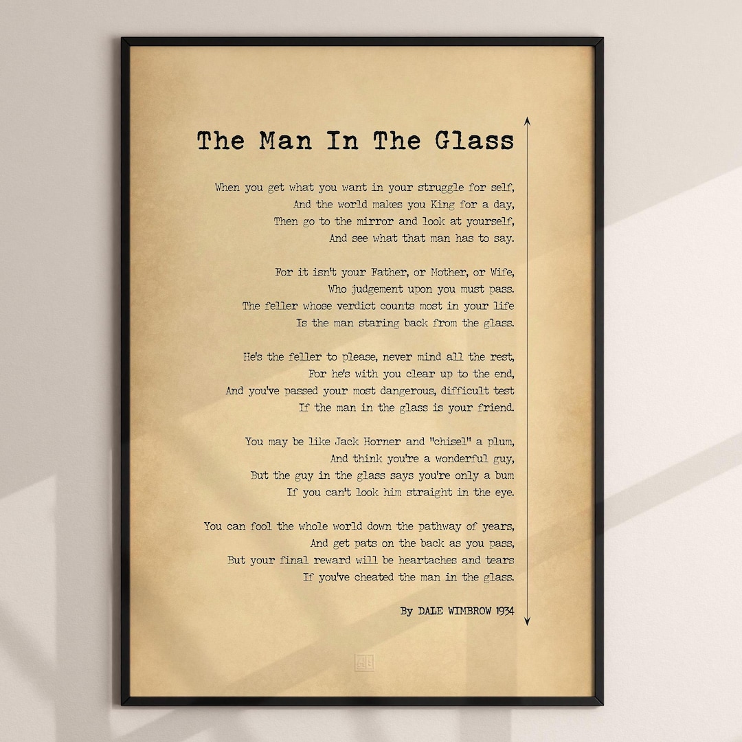The Man in the Glass Poster Print by Dale Wimbrow the Guy in the Glass Poem Antique Paper