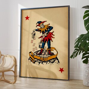 Póster de naipes Joker, decoración rústica antigua para sala de juegos, impresión artística, regalo para jugador de canasta y rummy / Opciones de marco impreso