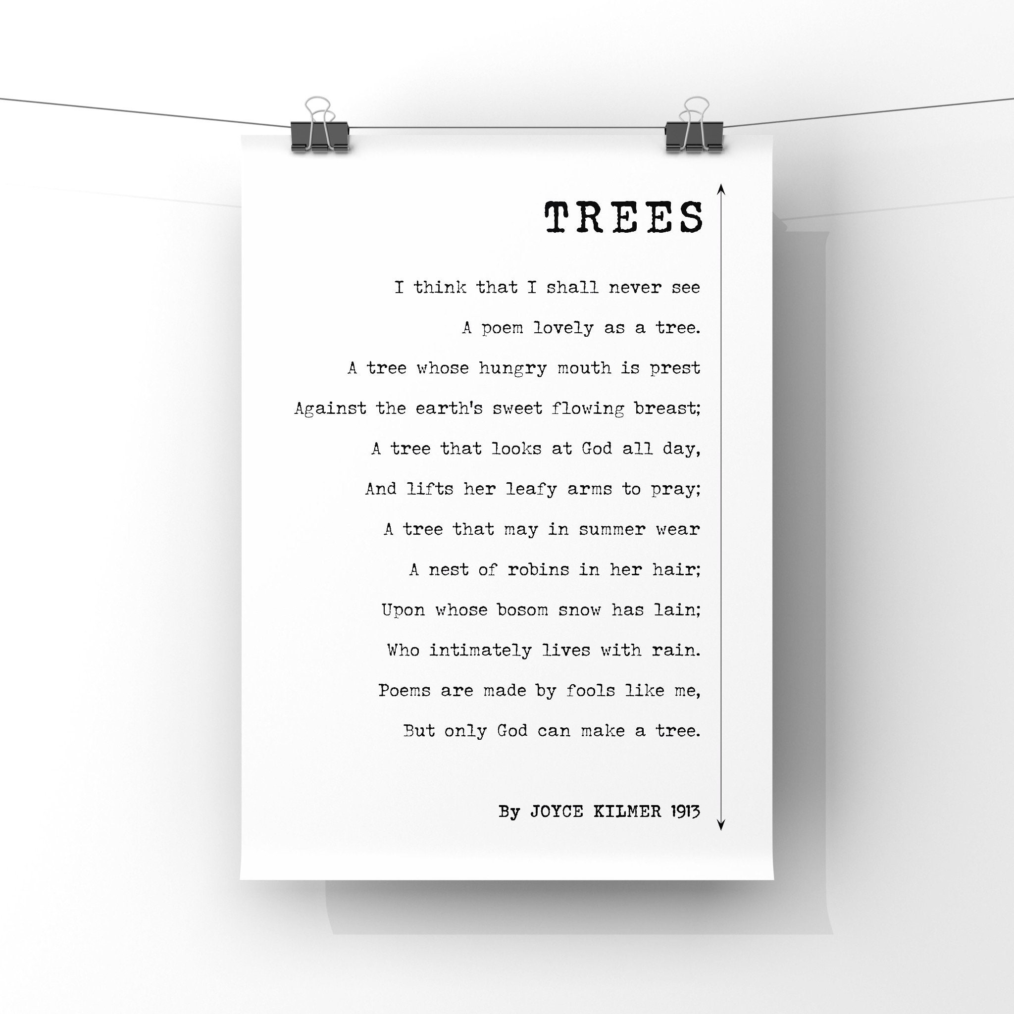 TREES by Joyce Kilmer 1913 Unframed Poetry About Tree Etsy