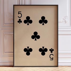 Poster Five Clubs, impression d'art mural cartes à jouer vintage, jeu de cartes noir, décoration murale Five Clubs | IMPRIMÉ