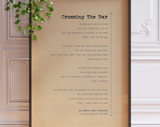 Crossing the Bar Poem Print – Tennyson Memorial Poster, Comforting Sympathy Wall Art Gift, Soft-Vintage Poetry, Printed Framed or Unframed