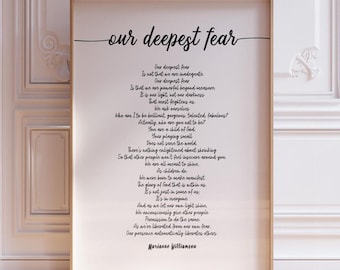 Our Deepest Fear Gedicht von Marianne Williamson Druck | Gedicht über das universelle menschliche Potenzial und die Kraft Gottes | BEDRUCKT