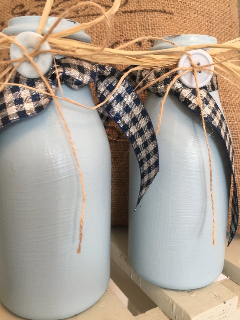 Blue Single Flower Vases Milk Bottle Jar Small Flower Vase Etsy
