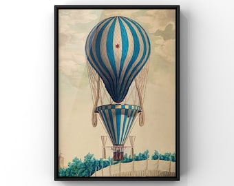 French Hot Air Balloon Art Poster Print, Vintage Science Travel Art Poster, PRINTED Retro Ballooning Poster, Nursery Room Decor