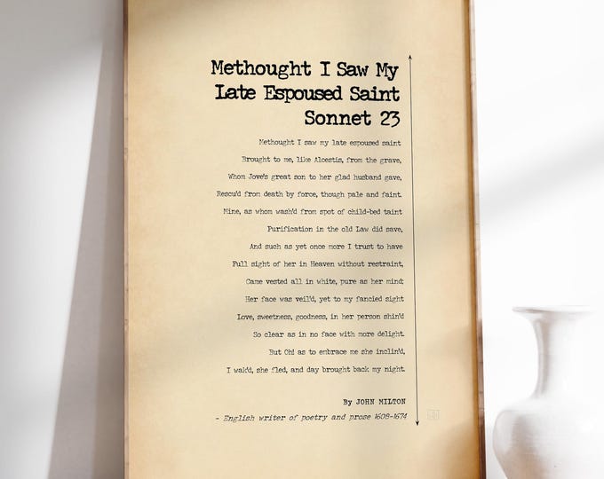John Milton Sonnet 23 Print - Romantic Poetry Wall Art