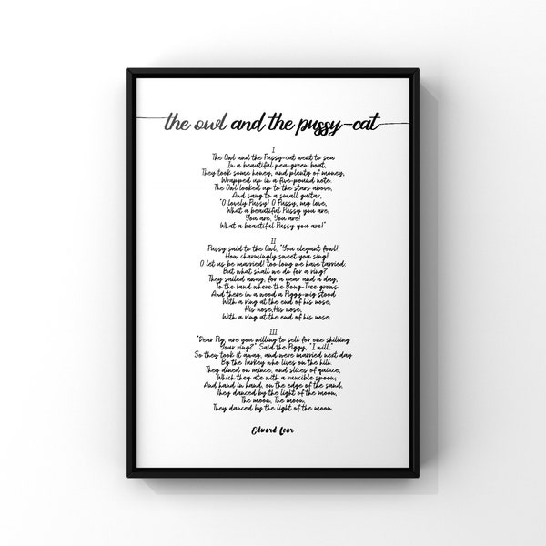 The Owl and the Pussy Cat Poem - Etsy