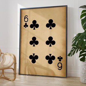 Antique Six of Clubs Art Print - Rustic Poker Card Wall Decor, Lucky Number 6 Gift