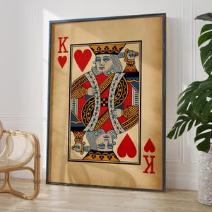 Antique King of Hearts Print - Rustic Playing Card Wall Art Poster, Framed or Unframed Gift