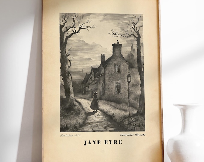 Jane Eyre Gothic Vintage Print - Literary Wall Art, Brontë Poster, Vintage Paper Aesthetic, Framed or Unframed Decor