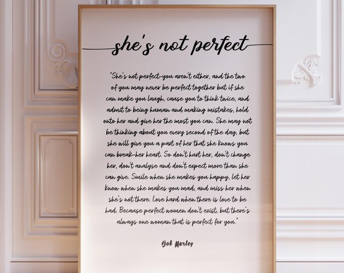Love Poem Wall Art - She's Not Perfect Quote Gift for Her, Romantic Script Print, Personalisation Available, Framed or Unframed
