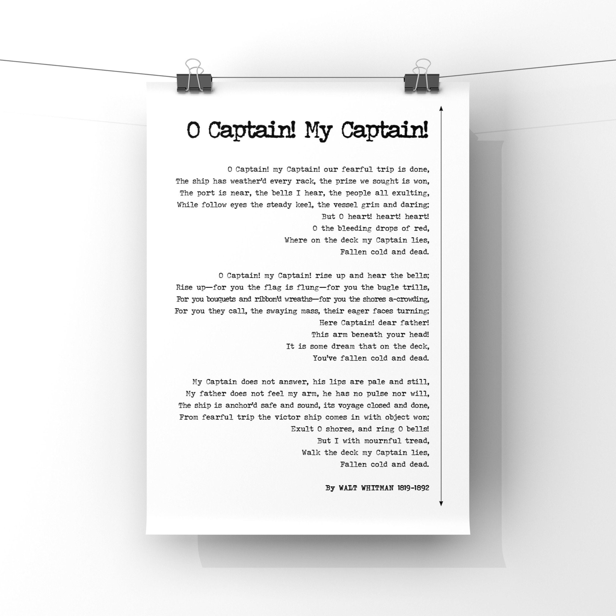 O Captain My Captain Poem by Walt Whitman Poster Print Etsy