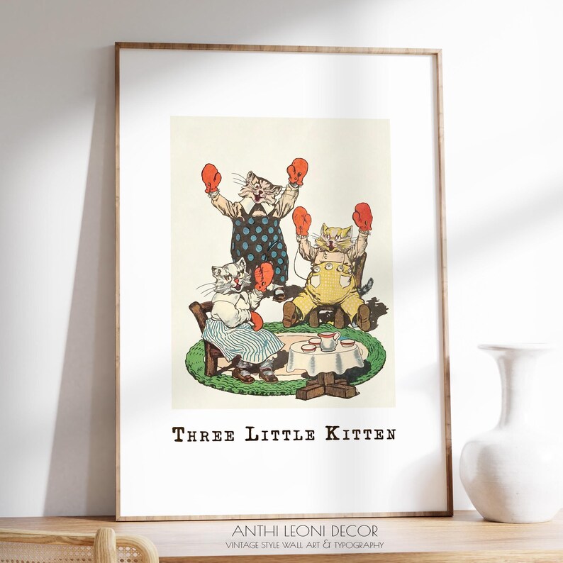 Three Little Kittens Nursery Rhyme Wall Art Print | Nursery Rhyme Decor ...