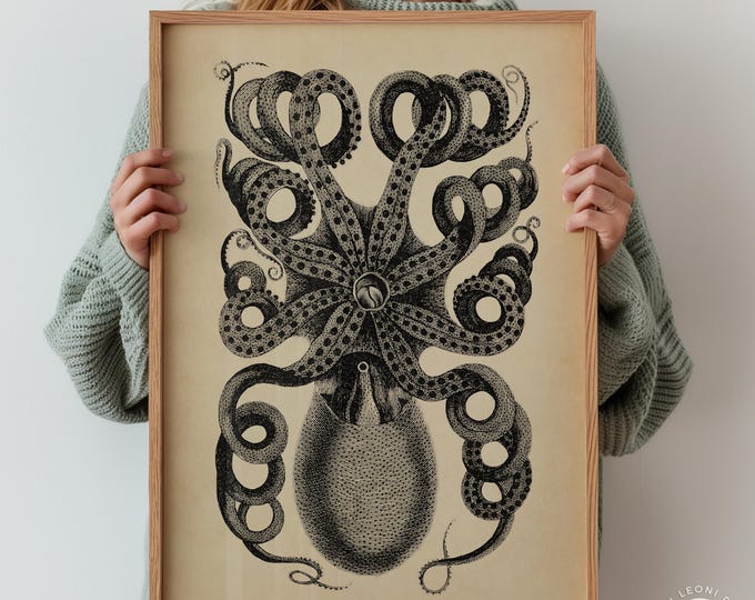 Vintage Octopus Print - Sepia Nautical Wall Art Poster