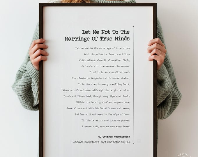 Sonnet 116 Print - William Shakespeare Love Poem, Wedding Decor, Soul Mate Gift