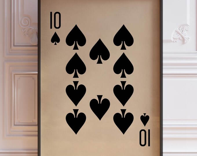 Ten Of Spades Poster Print, Vintage Playing Cards Wall Art Print, Black Card Deck Print, Ten Spades Wall Decor | PRINTED
